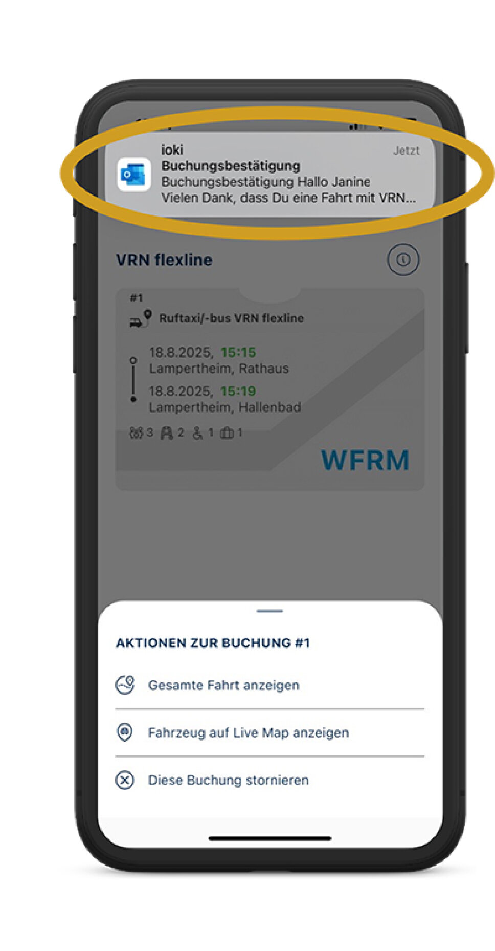 Handybildschirm zeigt Buchungs-Bestätigung an