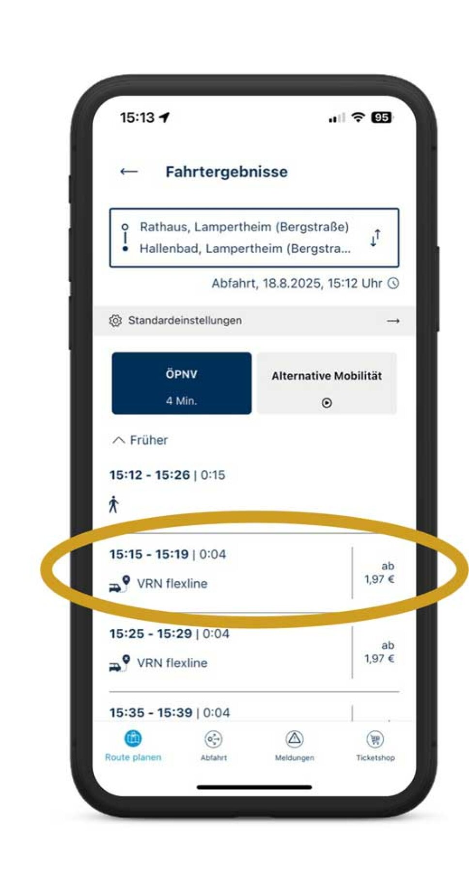 Handybildschirm zeigt Fahrtergebnisse an