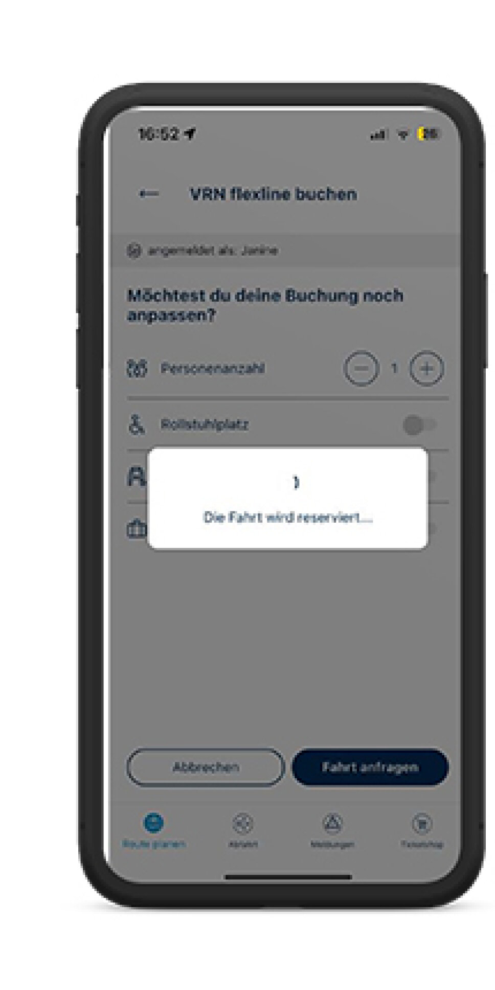 Handybildschirm zeigt Buchungsanfrage an