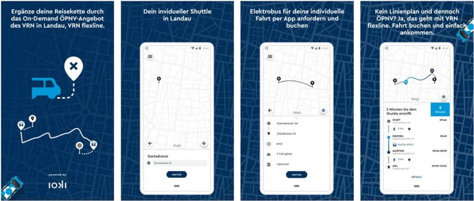 4 Screenshots von verschiedenen App Bildschirmen